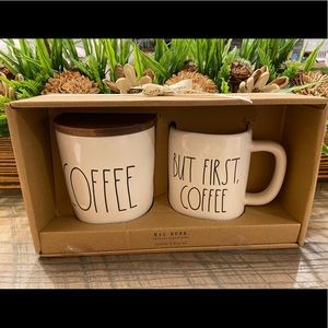 Rae Dunn Coffee Canister/ But First Coffee Mug Set